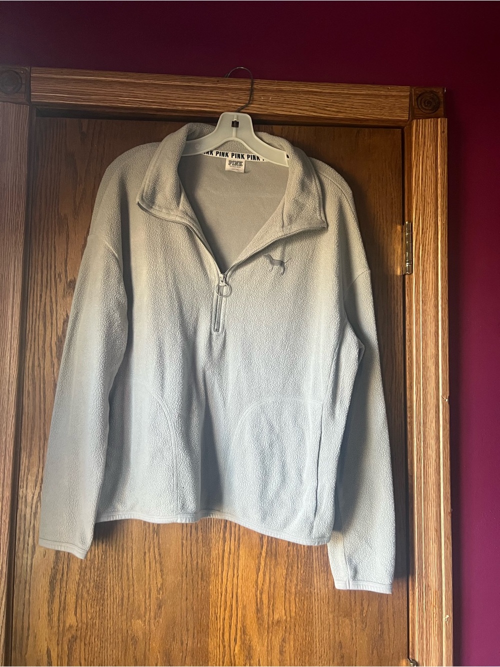 PINK Victoria's Secret Quarter-Zip Fleece Pullover - Light Gray size medium